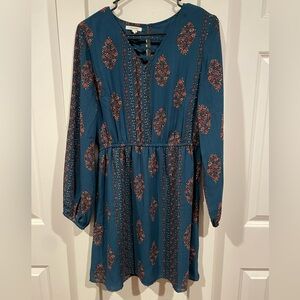 Maurices Long Sleeve Elegant Teal Paisley Dress